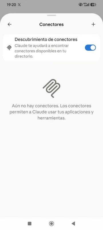 Pantalla de Conectores vacía en la app de Claude