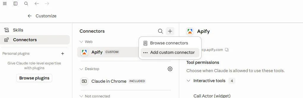 Añadir un conector personalizado en Claude