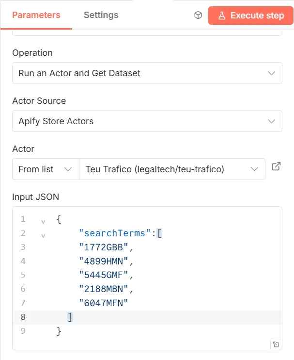 Insertar los términos de búsqueda en el Input JSON