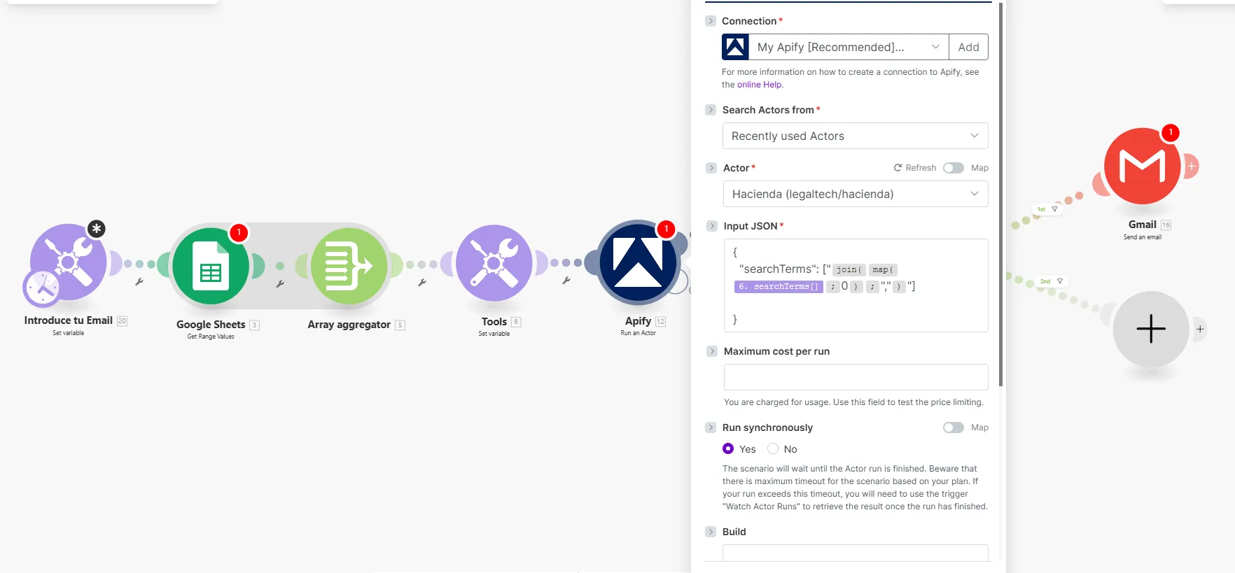 Conectar API de Apify en Make