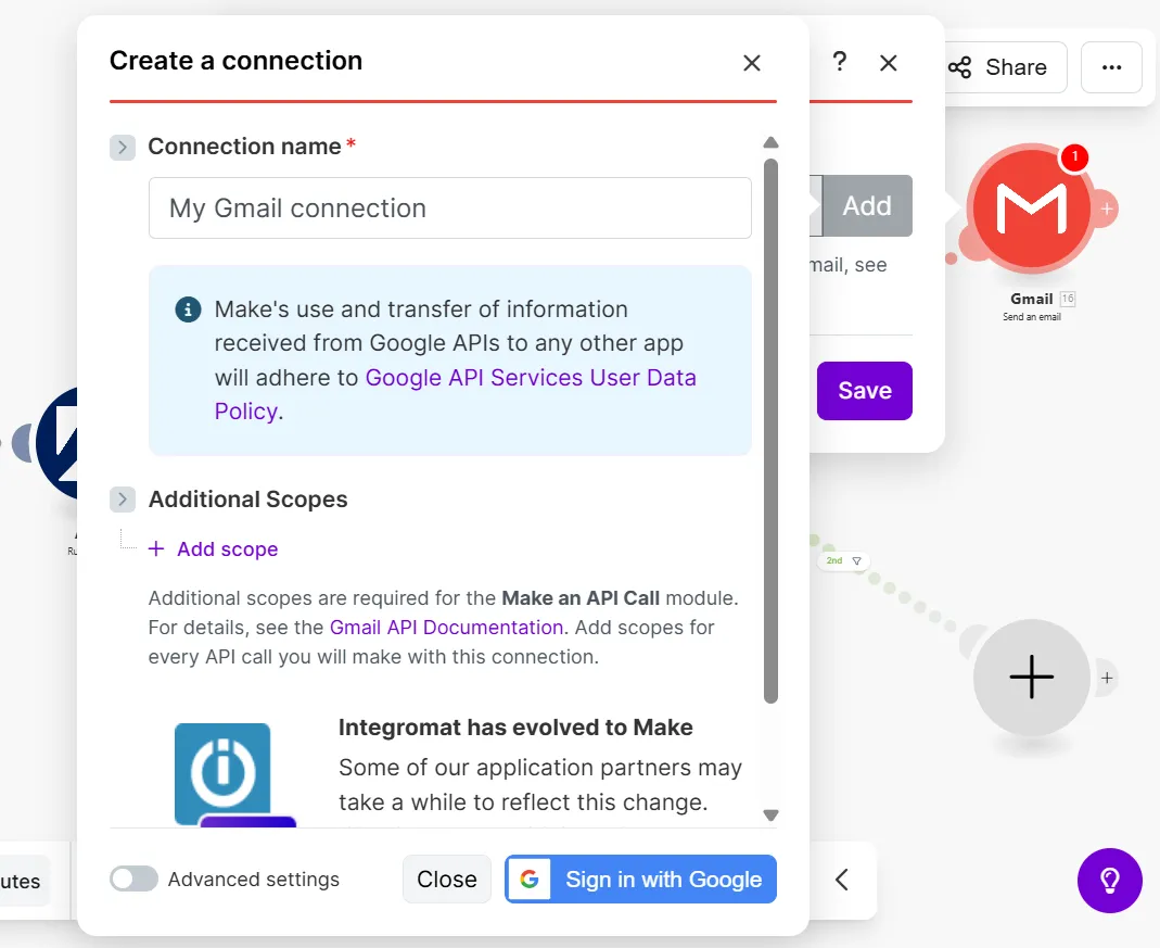 Conectar Gmail en Make