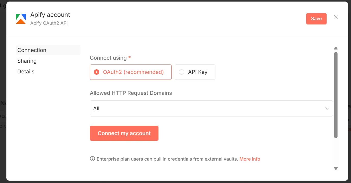 Autenticación con OAuth2 en n8n para Apify