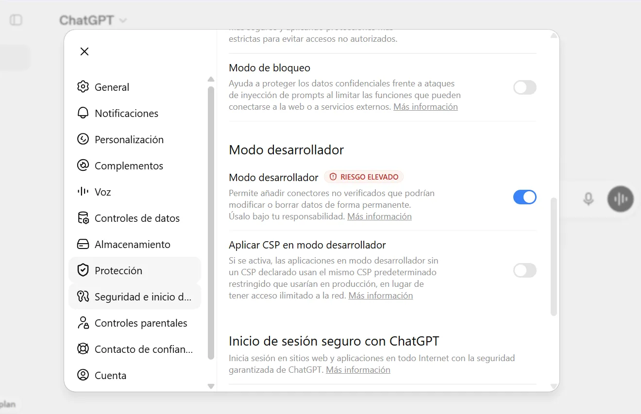Activar el Modo Desarrollador en ChatGPT