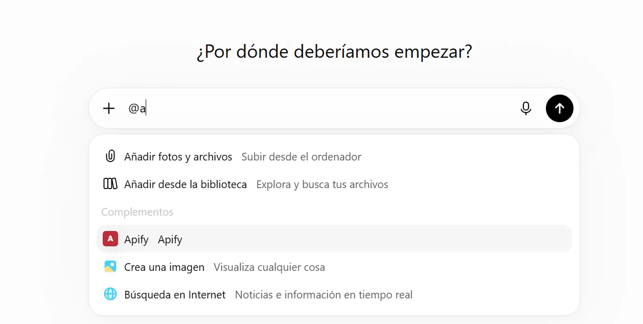 Usar el complemento de Apify en el chat de ChatGPT